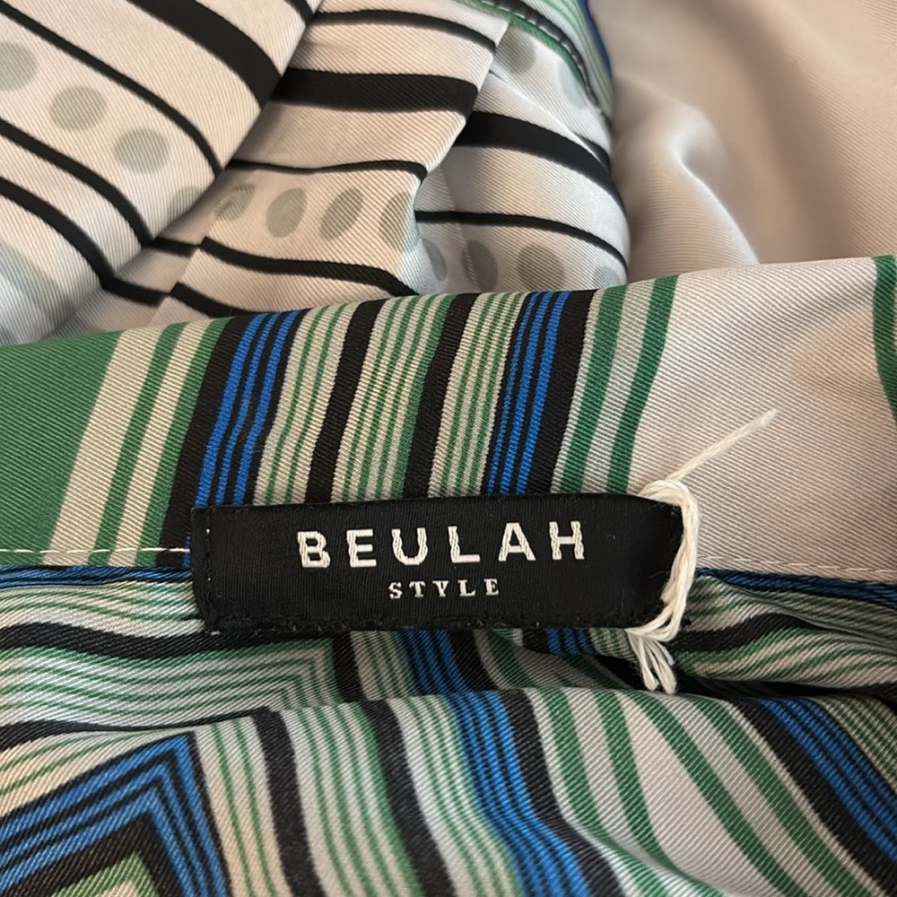 NWOT Beulah luxury brand Striped Green & Blue midi Dress w/ buttons & tie waist - Picture 12 of 13